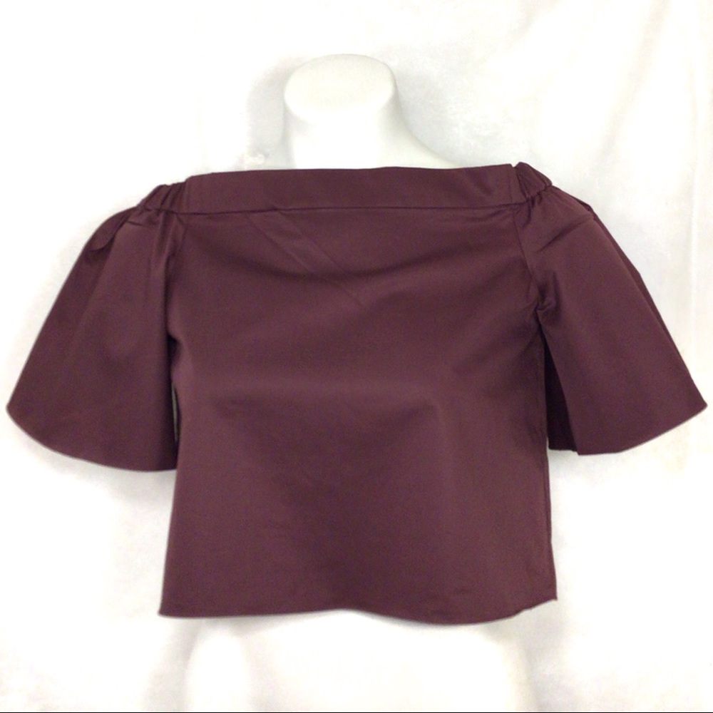 Tibi Satin Poplin Off The Shoulder Short Sleeve.